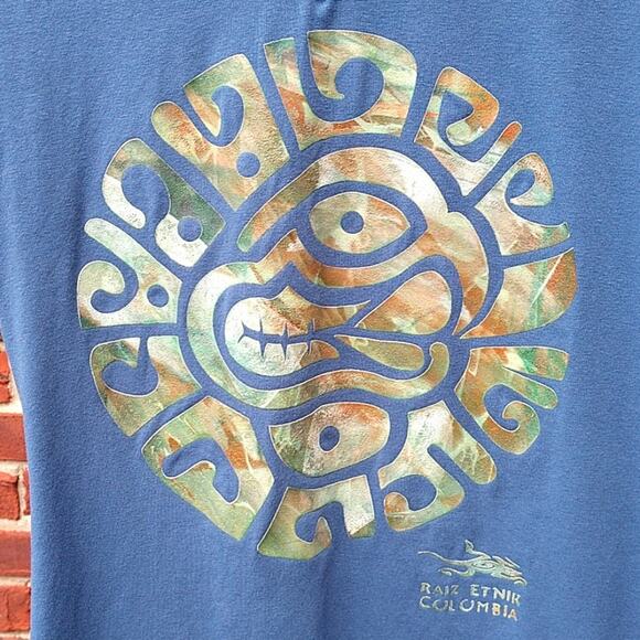 Raiz Etnik Columbia Artwork Blue Souvenir T-shirt size Small - Picture 2 of 9